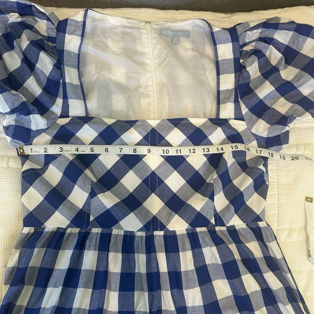Antonio Melani Dress Women’s Size 12 Blue Gingham Midi Lined Cottagecore Dorothy - Picture 11 of 14